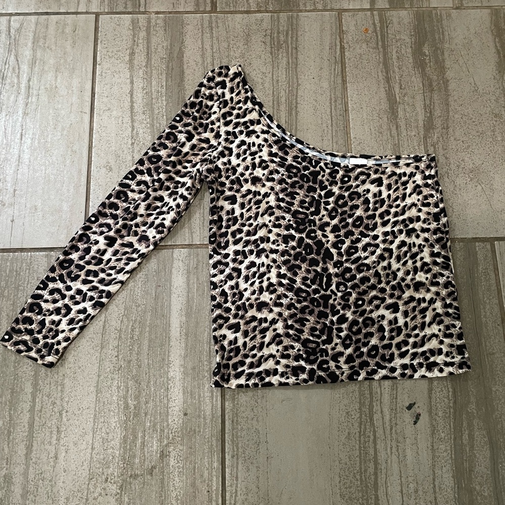 💖Luzette- Animal print asymmetrical one-shoulder long sleeve blouse - modern💛